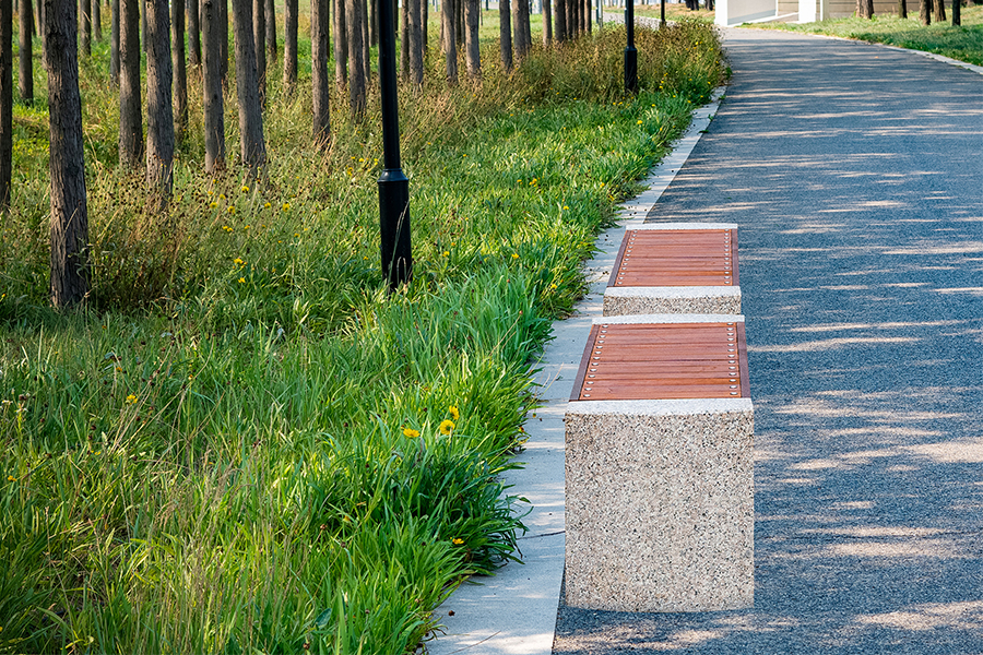 石材公園椅,戶外長凳,防腐木實木坐凳